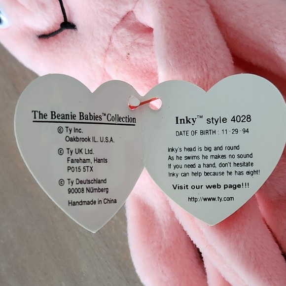 🐙 Ty Beanie Baby “Inky” the Pink Octopus – 1993 Original Collectible Plush - Picture 14 of 16